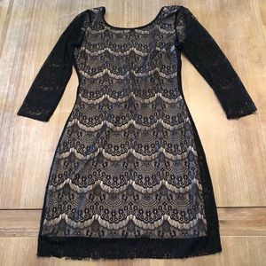 Lace nude and black mini dress